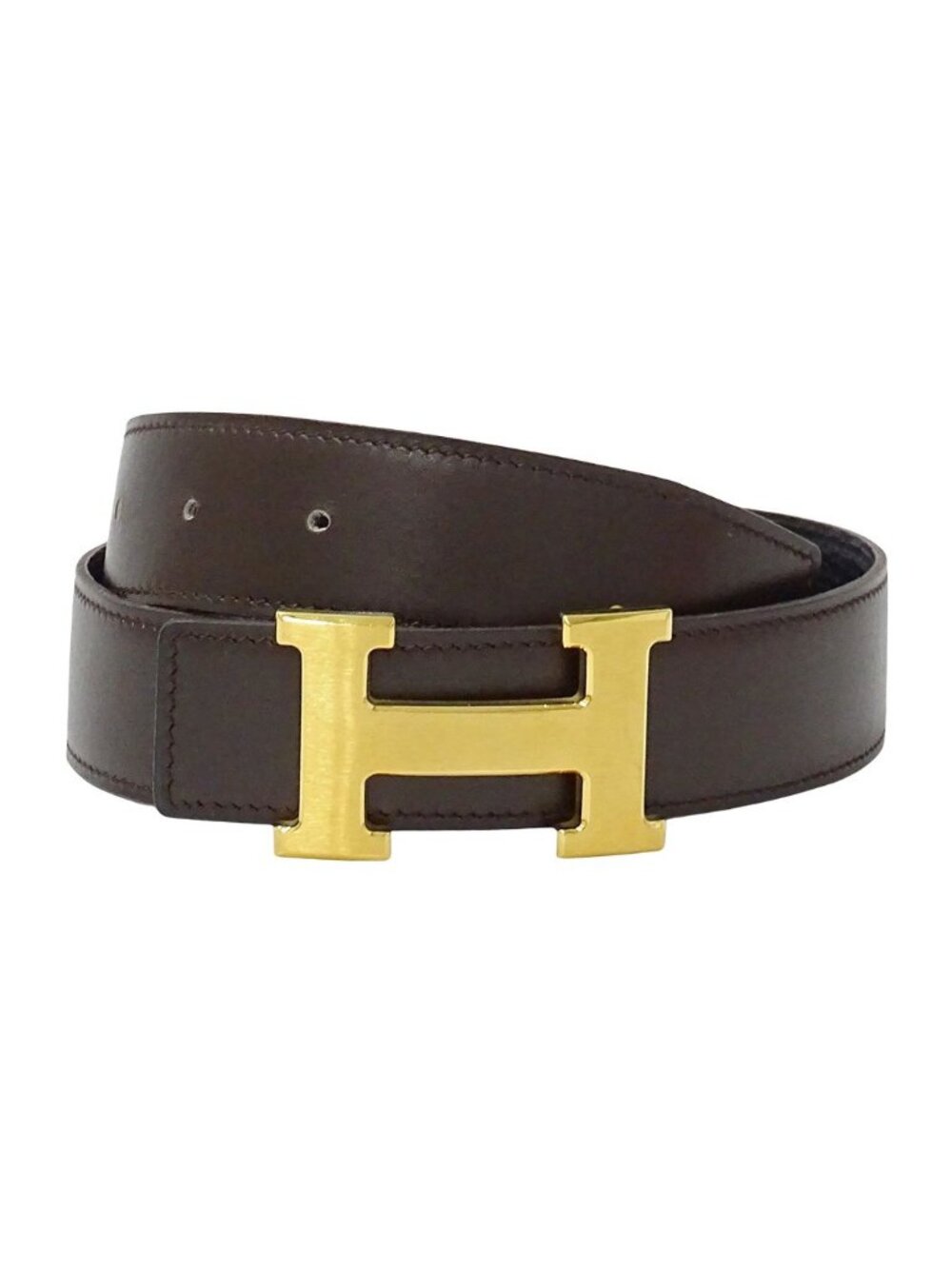 Hermes Belt H Leather Dark Brown Black Gold Reversible